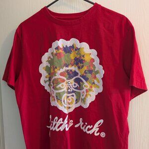 RARE Filthie Rich Red Graphic Logo Bling Tee Mens Size Large Made in Detroit